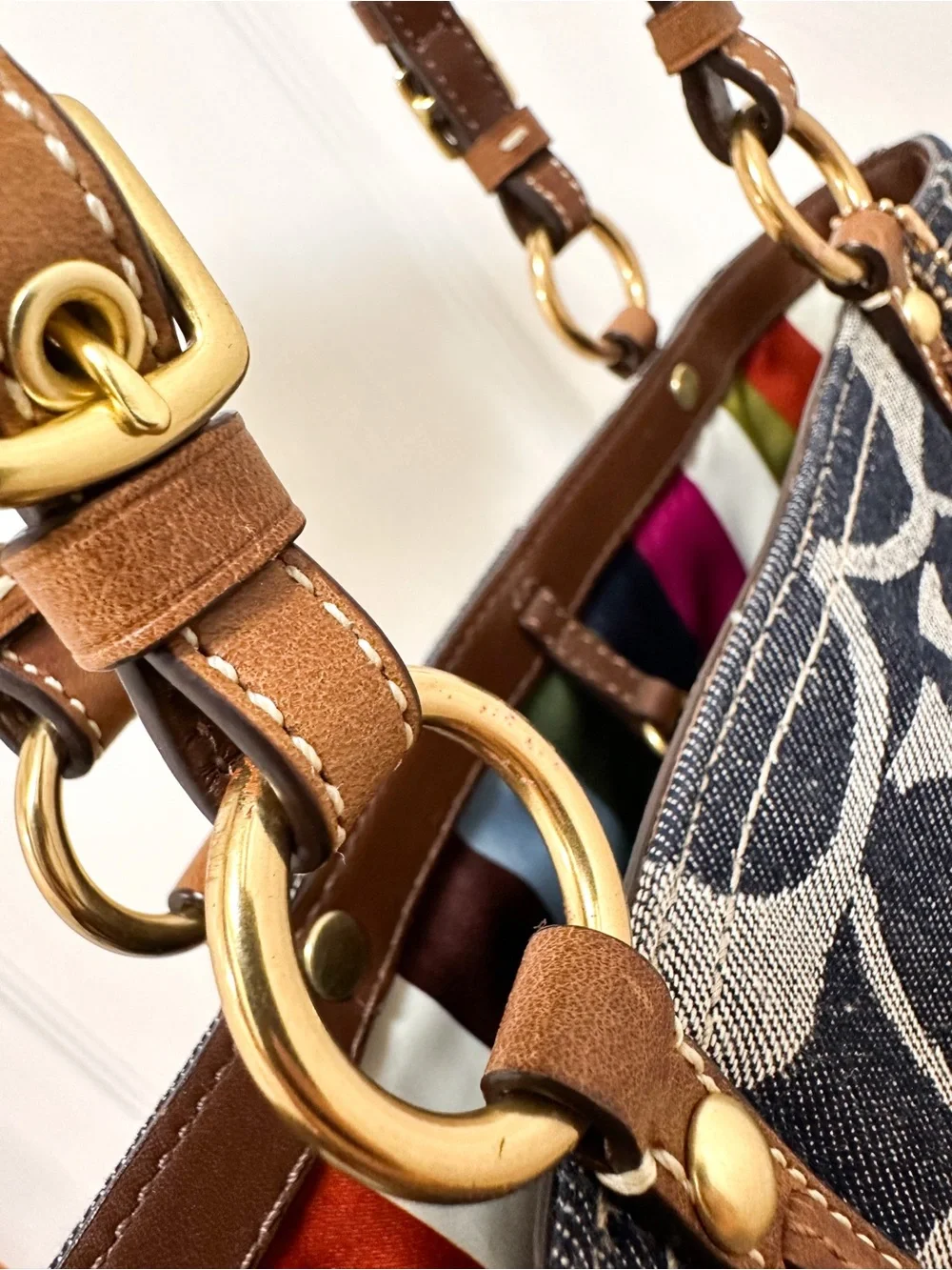 Coach Signature Denim Legacy Heritage Stripe Tote Y2K